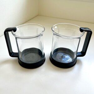 Vintage Bodum Glass Bistro Coffee Mugs with Black Handles - Set of 2